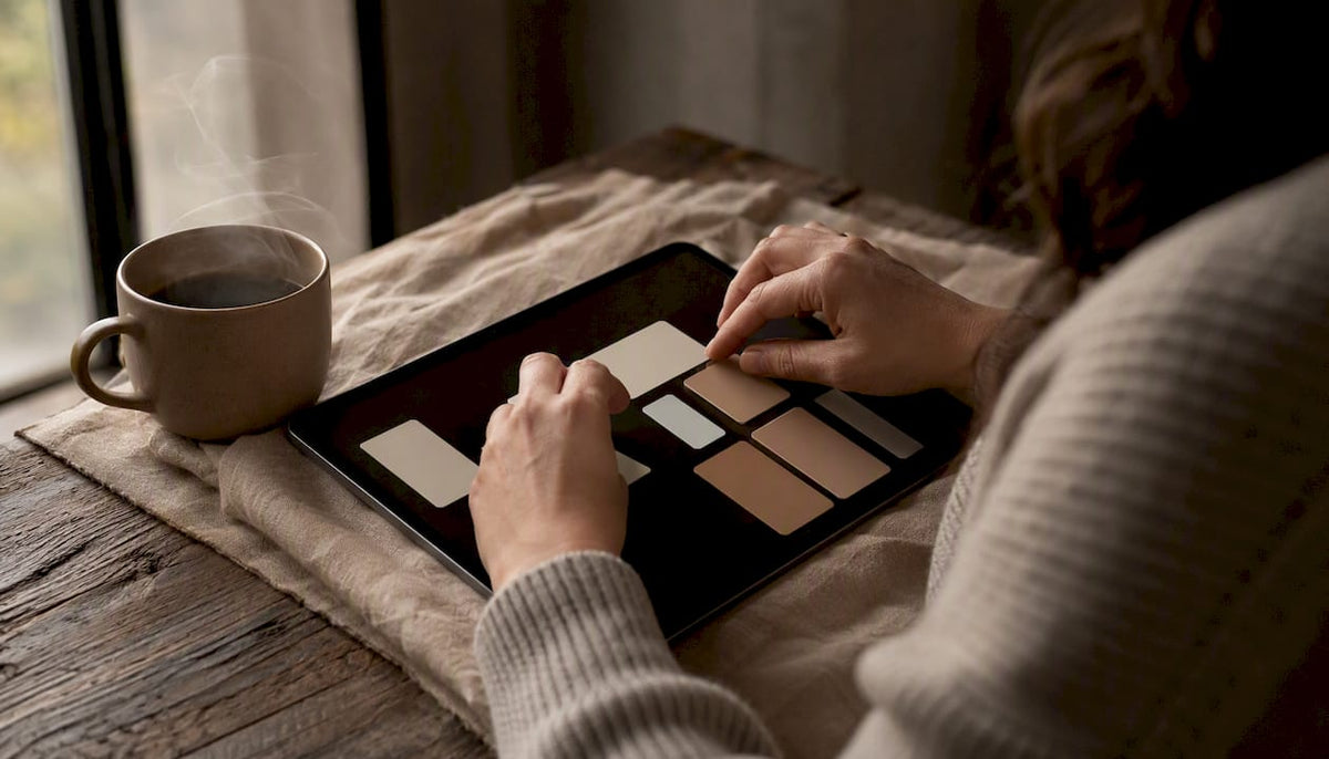 Hands assembling digital planner on tablet